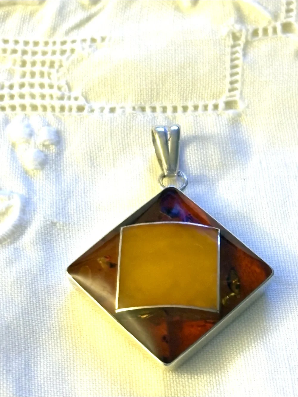 Sterling Silver Cognac and Butterscoth Baltic Amber Pendant